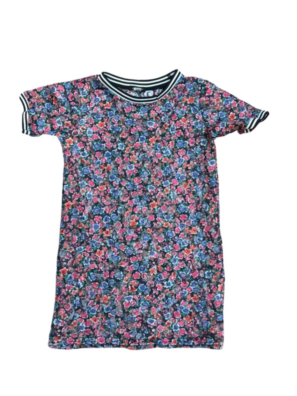 River Island Floral Mesh Dress Girls 5 6 Years Sheer Overlay Striped Trim